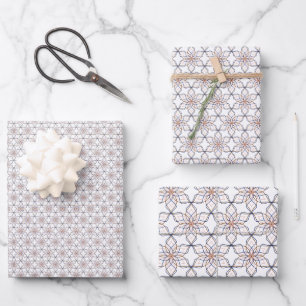 A Simple Geometric Line Art  Flowers Wrapping Paper Sheet
