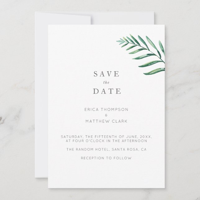 A Simple Greenery Save The Date Card (Front)