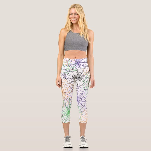 A Simple Halloween Spider's Web Pattern Capri Leggings (Front)