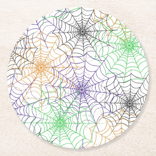 A Simple Halloween Spider's Web Pattern Round Paper Coaster (Front)