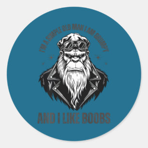 A simple old man am grumpy and like (on back) classic round sticker
