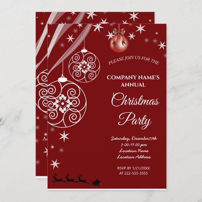 A simple red elegant Christmas party invitation  (Front/Back)