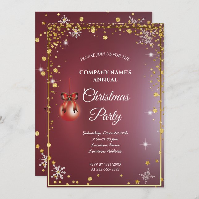 A simple red elegant Christmas party invitation  (Front/Back)