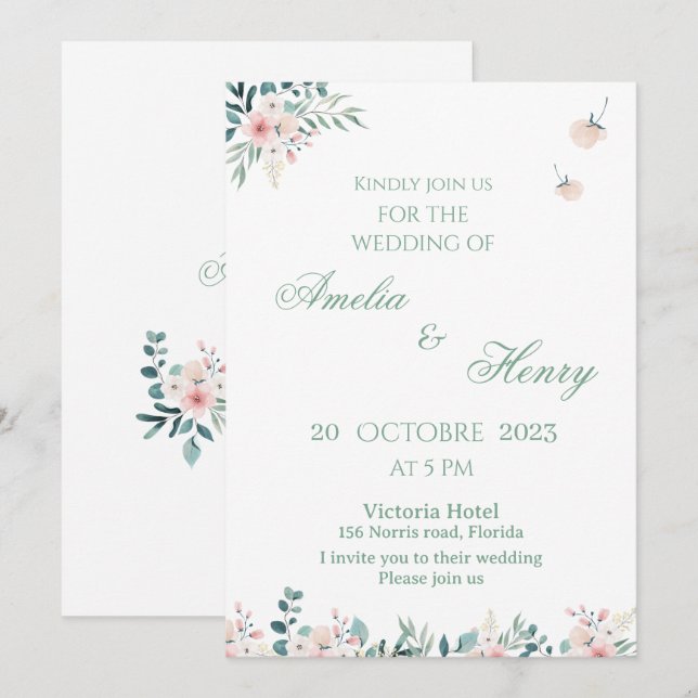 A simple watercolor wedding invitation card (Front/Back)