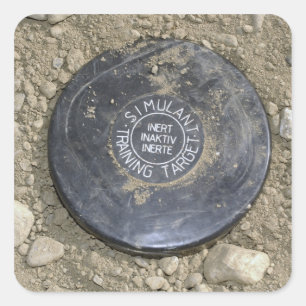 A simulated land mine square sticker