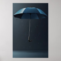 A Single Blue Umbrella in Flat Minimalist Style