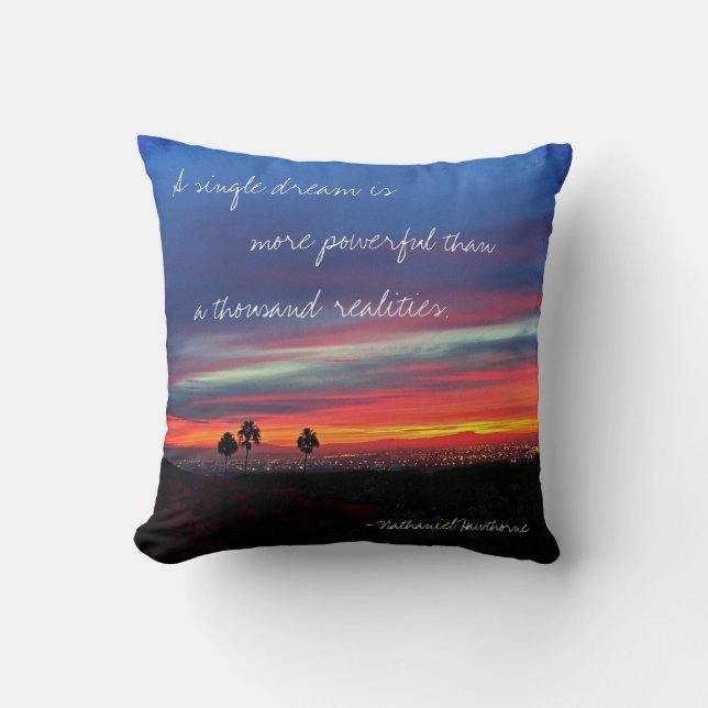 A Single Dream Is Quote Orange Blue Sunset Photo Cushion (Front)