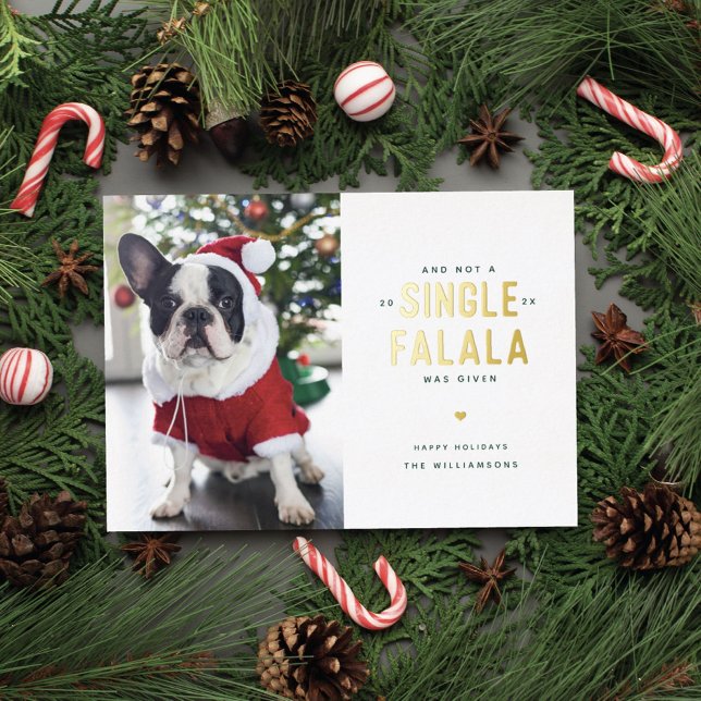 A Single Falala Funny Dog Foil Holiday Card (funny pet holiday cards)