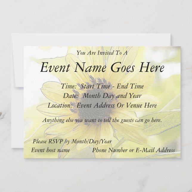 A Single Lemon Yellow Sunflower Invitation (Front)