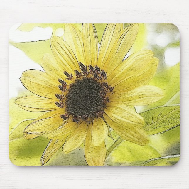 A Single Lemon Yellow Sunflower Mouse Pad (Front)
