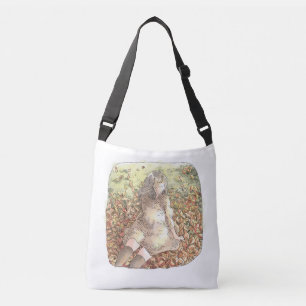 A single-piece female illustration sitting on many crossbody bag