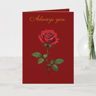 A Single Red Rose With Morning Dew Card