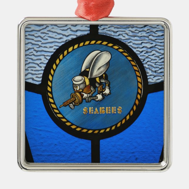 A single Seabee logo Metal Ornament (Front)