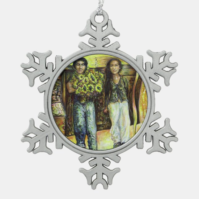 A Sistine ChapeI Phase of a ChaIIenge  Snowflake Pewter Christmas Ornament (Front)