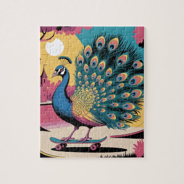 A Skateboarding Peacock Jigsaw Puzzle (Vertical)