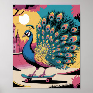 A Skateboarding Peacock Poster