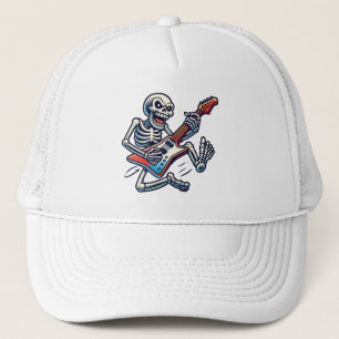 A skeleton soloing trucker hat