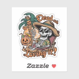 A skeleton wearing sunglasses and lounging on a be