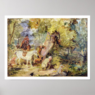 A Sketch for 'Foresters Stalking Deer' (oil over c Poster