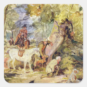 A Sketch for 'Foresters Stalking Deer' (oil over c Square Sticker
