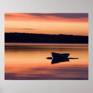 A skiff at sunrise in Eggemoggin Reach in Little Poster