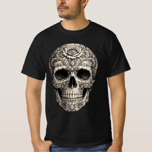 A skull adorned with silver and floral designs T-Shirt