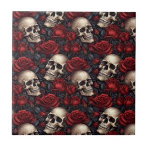 A Skull and Roses Series Design 10 Ceramic Tile