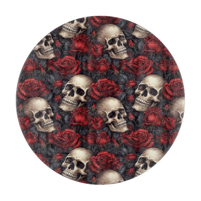 A Skull and Roses Series Design 10 Cutting Board (Front)