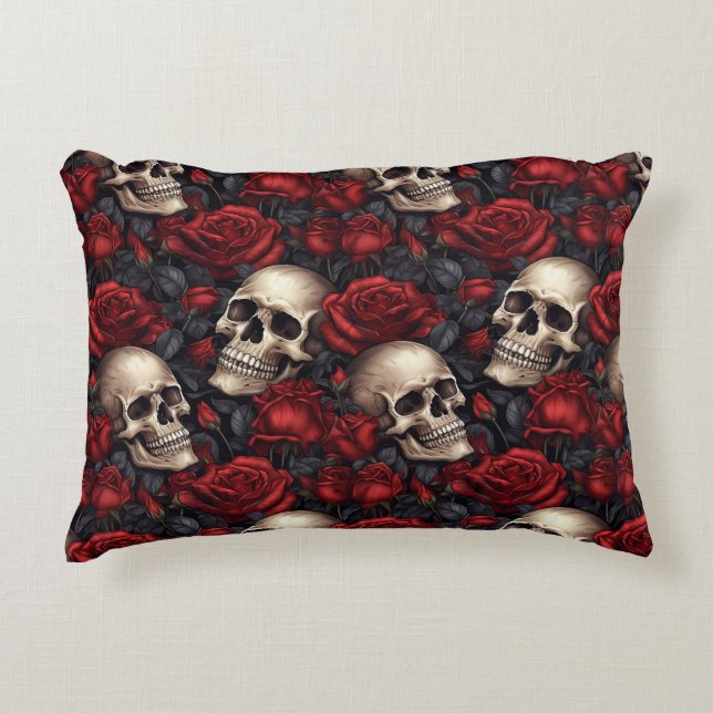 A Skull and Roses Series Design 10 Decorative Cushion (Front)