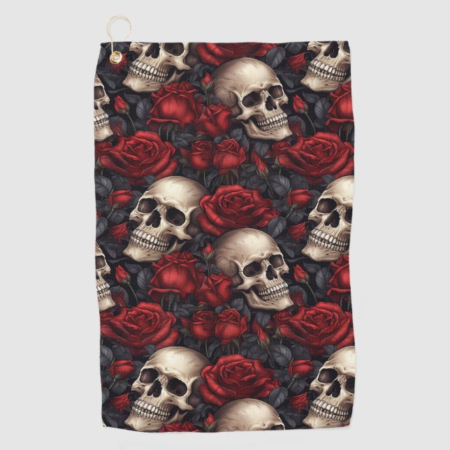 A Skull and Roses Series Design 10 Golf Towel (Front)