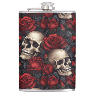 A Skull and Roses Series Design 10 Hip Flask