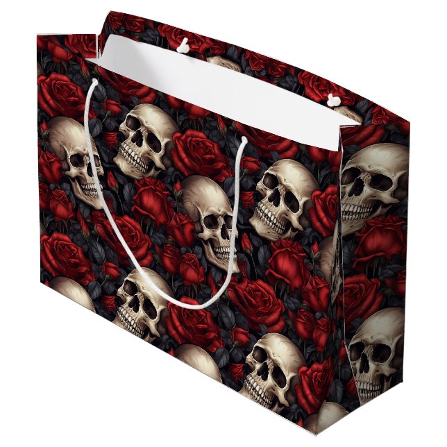 A Skull and Roses Series Design 10 Large Gift Bag (Back Angled)