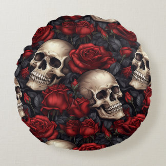 A Skull and Roses Series Design 10 Round Cushion
