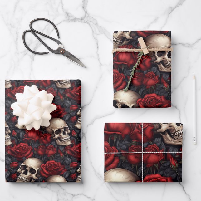 A Skull and Roses Series Design 10 Wrapping Paper Sheet (Front)