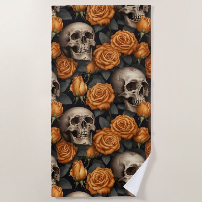 A Skull and Roses Series Design 11 Beach Towel (Front)