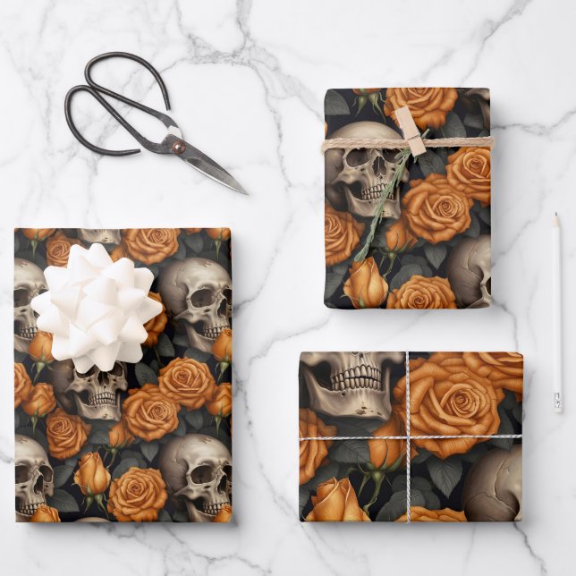 A Skull and Roses Series Design 11 Wrapping Paper Sheet (Front)