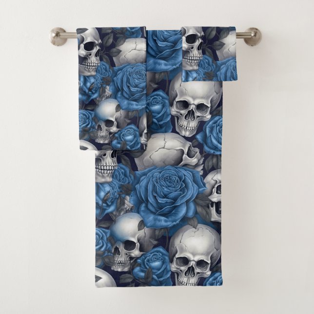 A Skull and Roses Series Design 12 Bath Towel Set (Insitu)