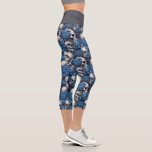 A Skull and Roses Series Design 12 Capri Leggings