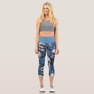 A Skull and Roses Series Design 12 Capri Leggings