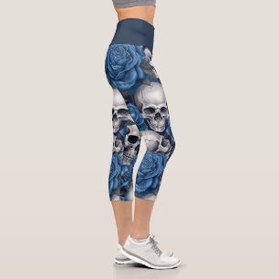 A Skull and Roses Series Design 12 Capri Leggings