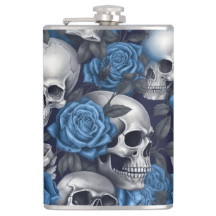 A Skull and Roses Series Design 12 Hip Flask