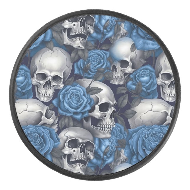 A Skull and Roses Series Design 12 Hockey Puck (Front)
