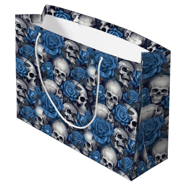 A Skull and Roses Series Design 12 Large Gift Bag (Back Angled)