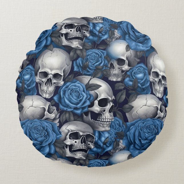 A Skull and Roses Series Design 12 Round Cushion (Front)