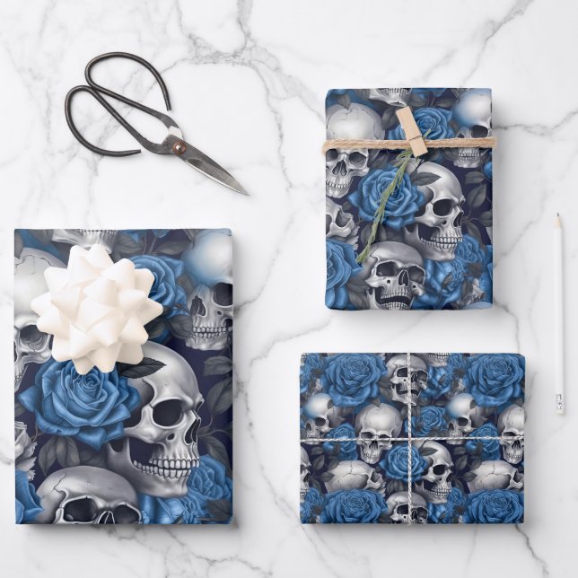 A Skull and Roses Series Design 12 Wrapping Paper Sheet (Front)