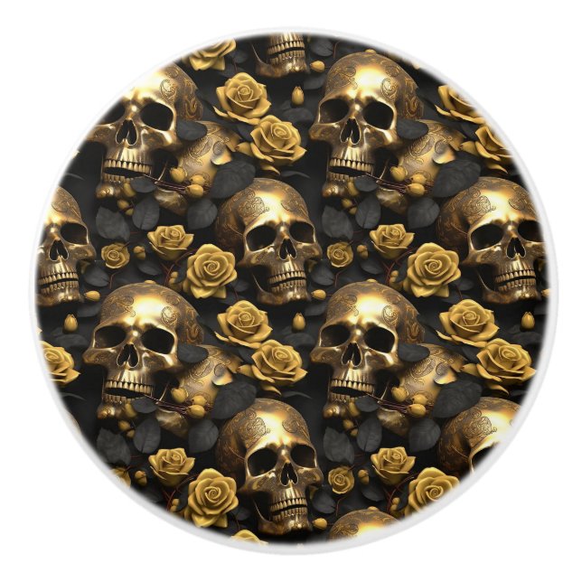 A Skull and Roses Series Design 8 Ceramic Knob (Front)