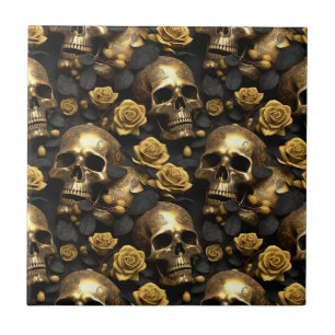 A Skull and Roses Series Design 8 Ceramic Tile