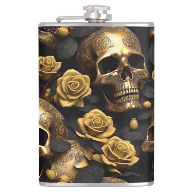 A Skull and Roses Series Design 8 Hip Flask (Front)