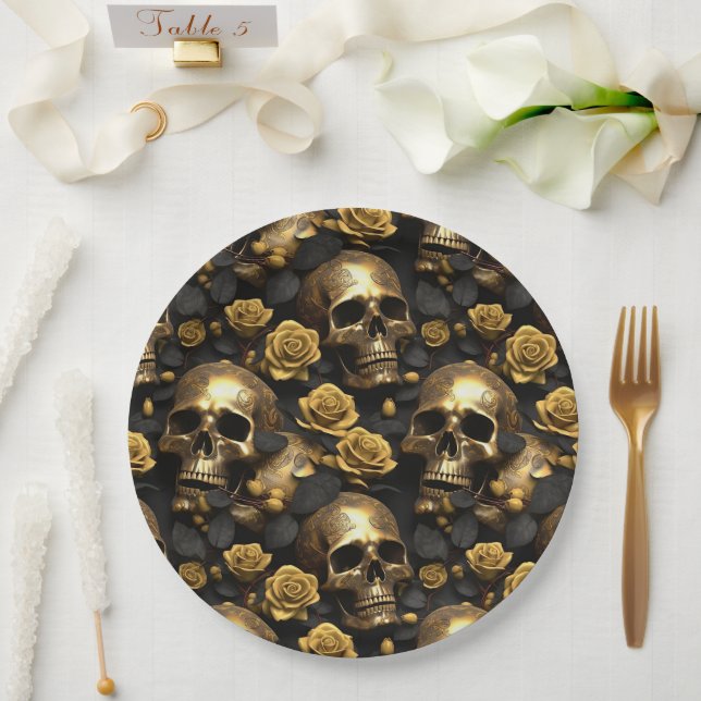 A Skull and Roses Series Design 8 Paper Plate (Wedding)