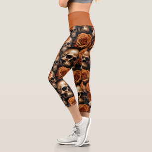 A Skull and Roses Series Design 9 Capri Leggings
